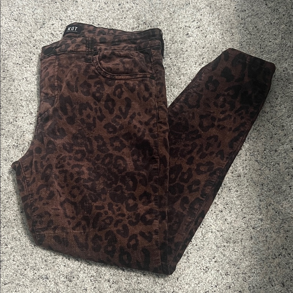 KUT Connie High Rise Ankle Skinny Leopard Print Jeans